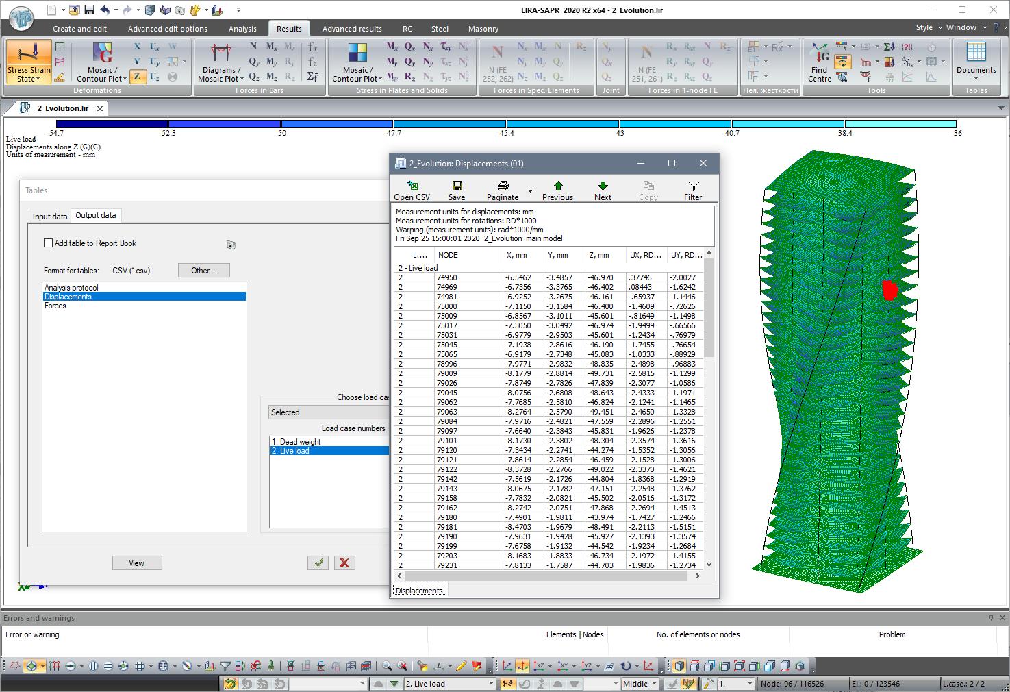 3_Table of displacements in selected nodes.png